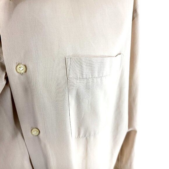 Bergamo New York Tan Cream 15.5 34/35 Pocket Front‎ Dress Shirt Cotton Polyester - Picture 3 of 8